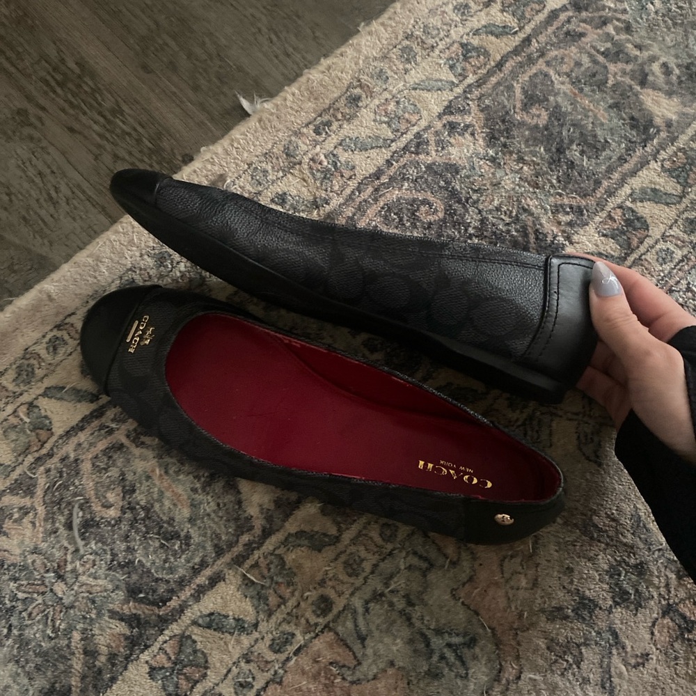 Coach Black Signature Ballet Flats with Red Insole - Picture 2 of 5